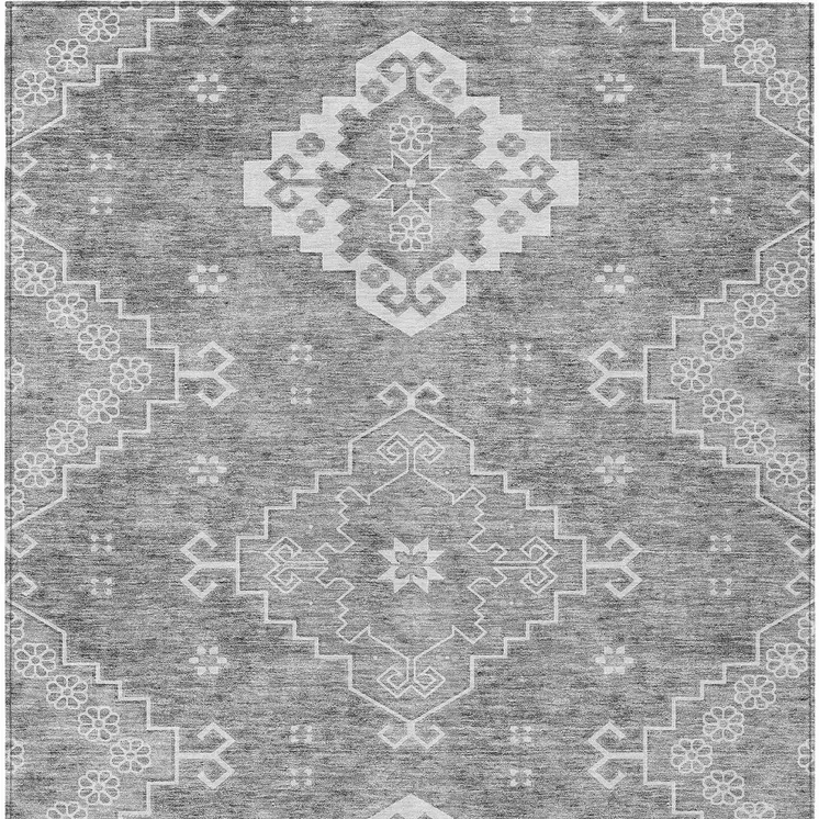 3' X 5' Gray And Ivory Medallion Washable Indoor Outdoor Area Rug