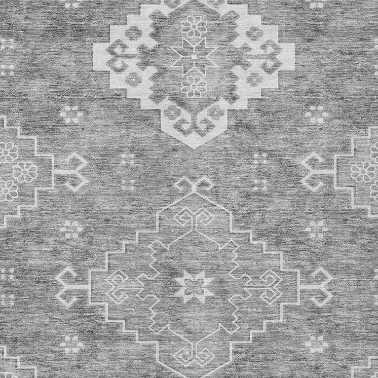 5' X 8' Gray And Ivory Medallion Washable Indoor Outdoor Area Rug