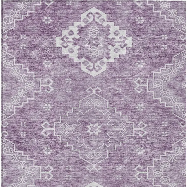 5' X 8' Lavender Plum And Ivory Medallion Washable Indoor Outdoor Area Rug