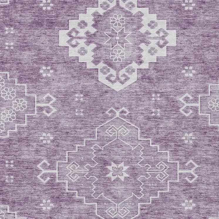 5' X 8' Lavender Plum And Ivory Medallion Washable Indoor Outdoor Area Rug