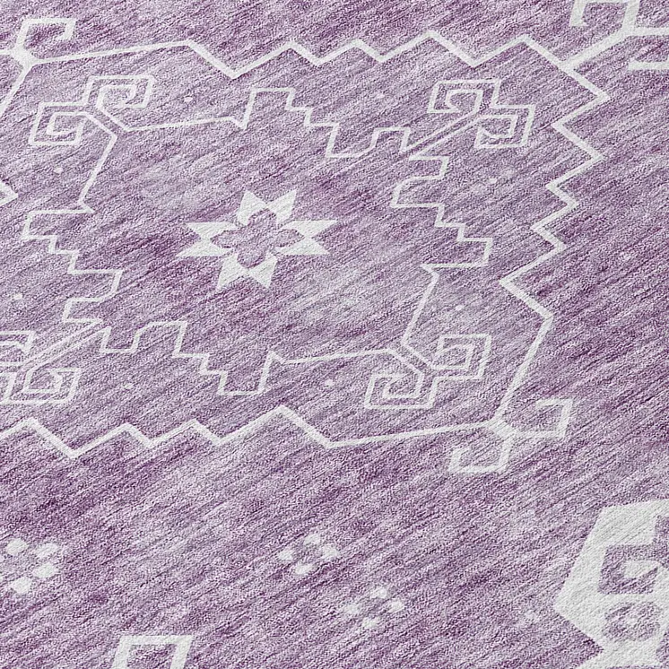 8' Lavender Plum And Ivory Round Medallion Washable Indoor Outdoor Area Rug