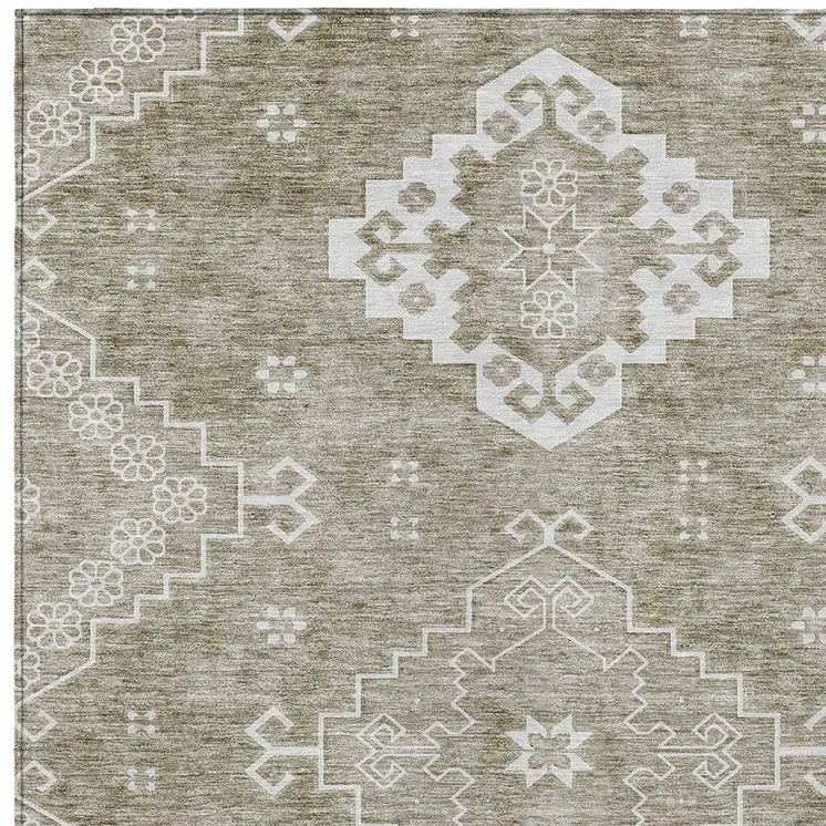 5' X 8' Taupe Beige And Ivory Medallion Washable Indoor Outdoor Area Rug