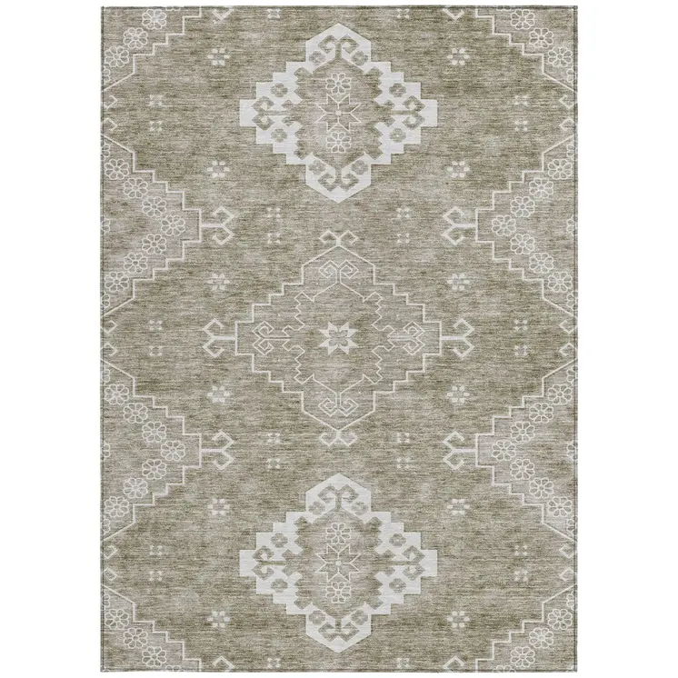 8' X 10' Taupe Beige And Ivory Medallion Washable Indoor Outdoor Area Rug