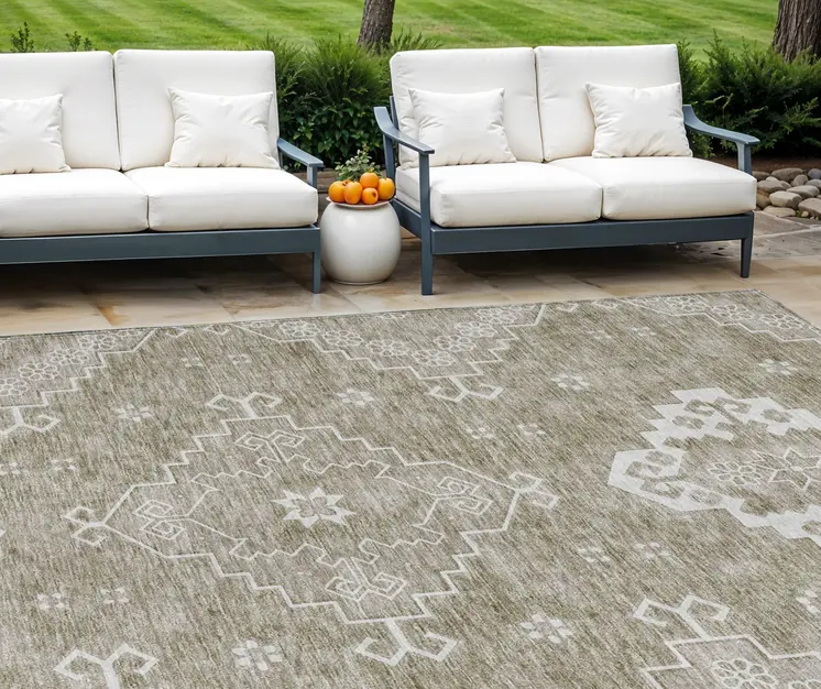 8' X 10' Taupe Beige And Ivory Medallion Washable Indoor Outdoor Area Rug