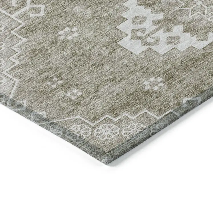 8' X 10' Taupe Beige And Ivory Medallion Washable Indoor Outdoor Area Rug