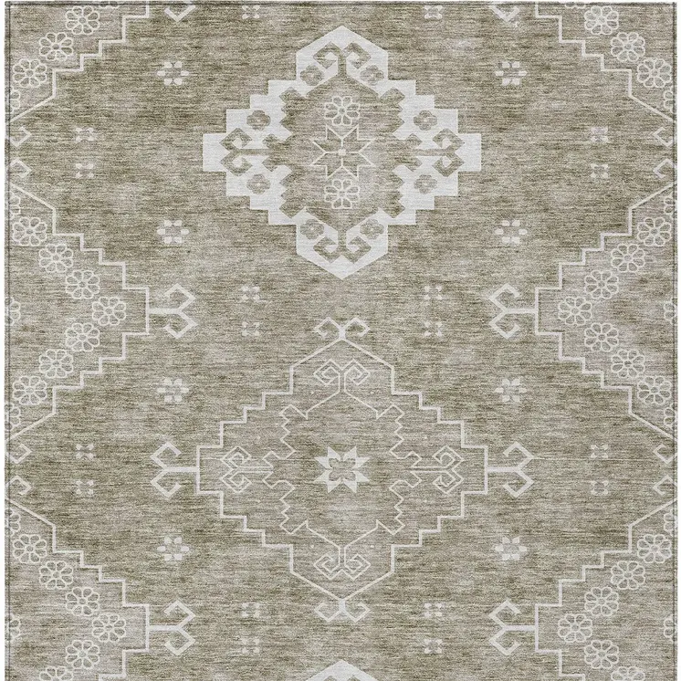 8' X 10' Taupe Beige And Ivory Medallion Washable Indoor Outdoor Area Rug