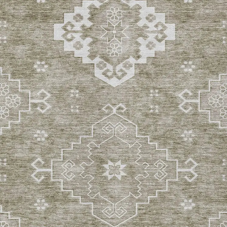 10' X 14' Taupe Beige And Ivory Medallion Washable Indoor Outdoor Area Rug