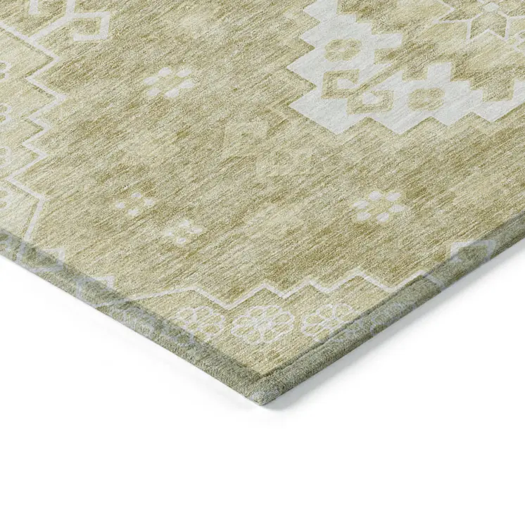 3' X 5' Wheat Gold And Ivory Medallion Washable Indoor Outdoor Area Rug