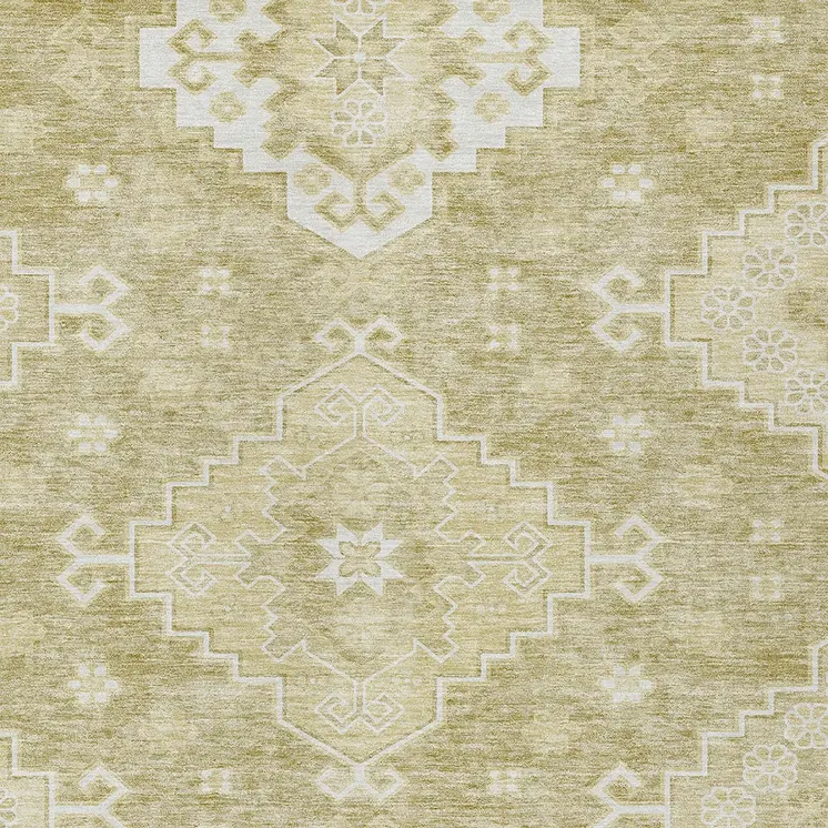 3' X 5' Wheat Gold And Ivory Medallion Washable Indoor Outdoor Area Rug