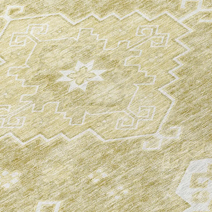 8' Wheat Gold And Ivory Round Medallion Washable Indoor Outdoor Area Rug