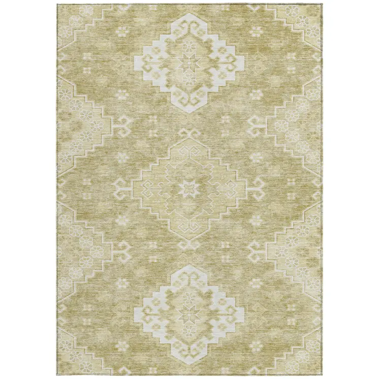 10' X 14' Wheat Gold And Ivory Medallion Washable Indoor Outdoor Area Rug