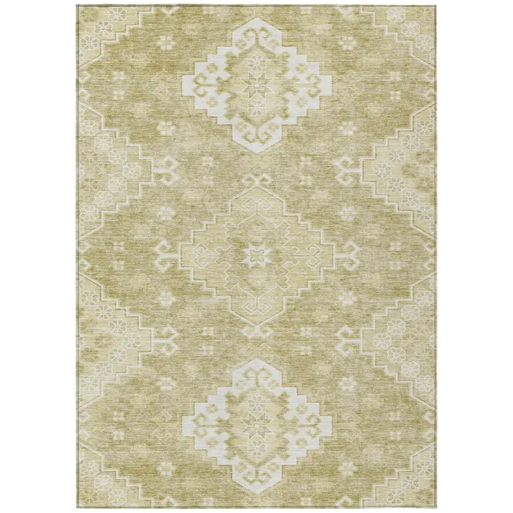 10' X 14' Wheat Gold And Ivory Medallion Washable Indoor Outdoor Area Rug