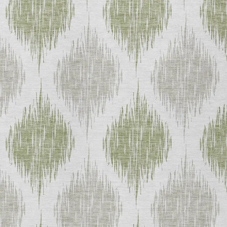 3' X 5' Artichoke Green Ivory And Gray Ikat Washable Indoor Outdoor Area Rug