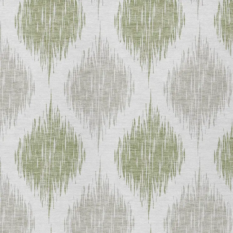 5' X 8' Artichoke Green Ivory And Gray Ikat Washable Indoor Outdoor Area Rug