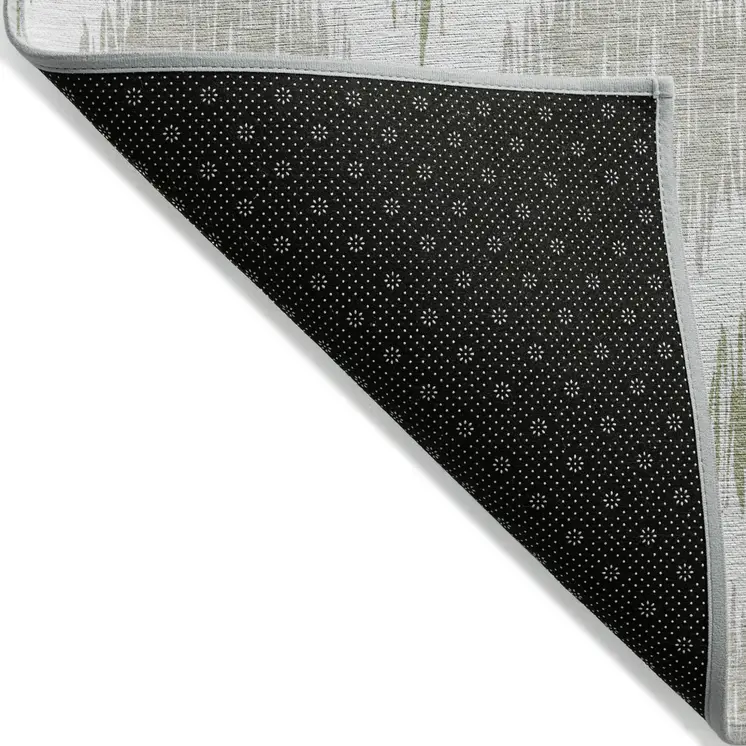 8' X 10' Artichoke Green Ivory And Gray Ikat Washable Indoor Outdoor Area Rug