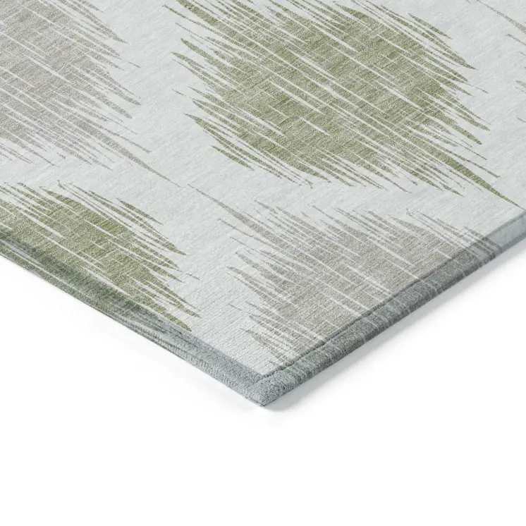8' X 10' Artichoke Green Ivory And Gray Ikat Washable Indoor Outdoor Area Rug