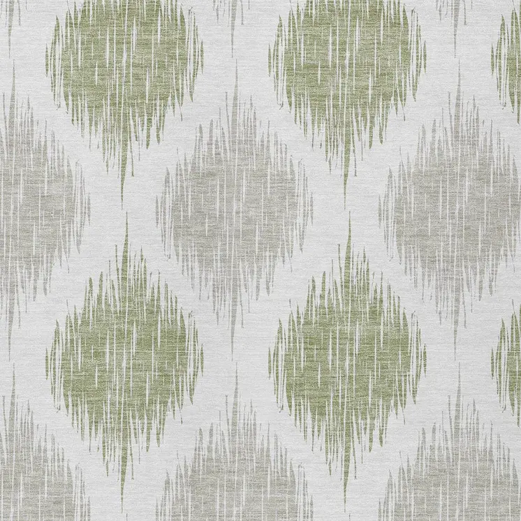 8' X 10' Artichoke Green Ivory And Gray Ikat Washable Indoor Outdoor Area Rug