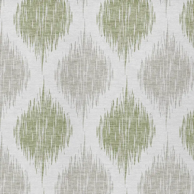 10' X 14' Artichoke Green Ivory And Gray Ikat Washable Indoor Outdoor Area Rug