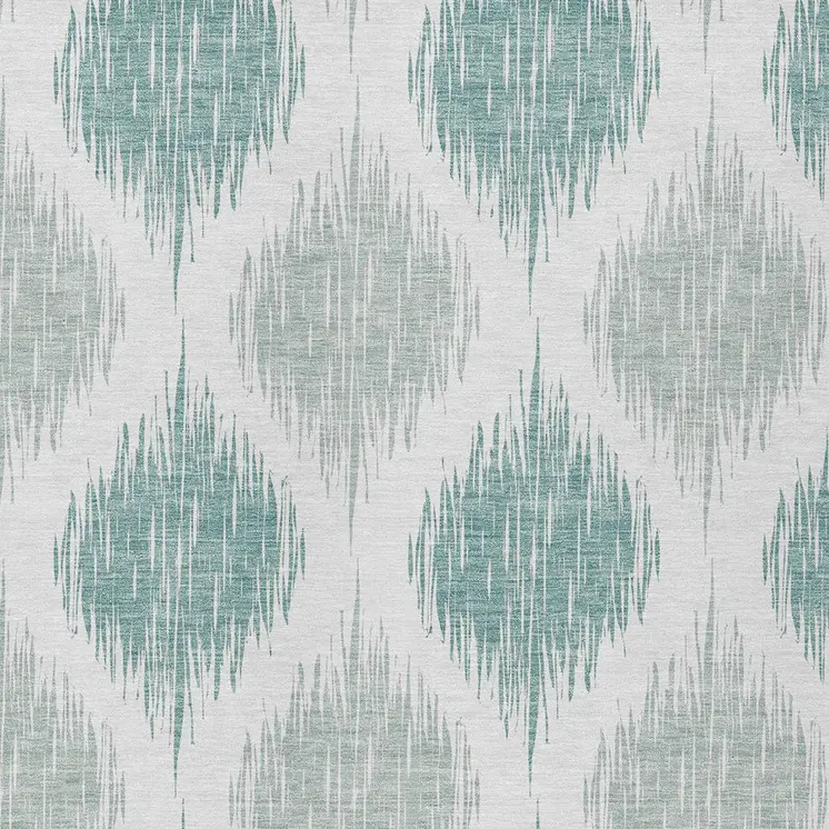 3' X 5' Aqua Teal Blue And Ivory Ikat Washable Indoor Outdoor Area Rug