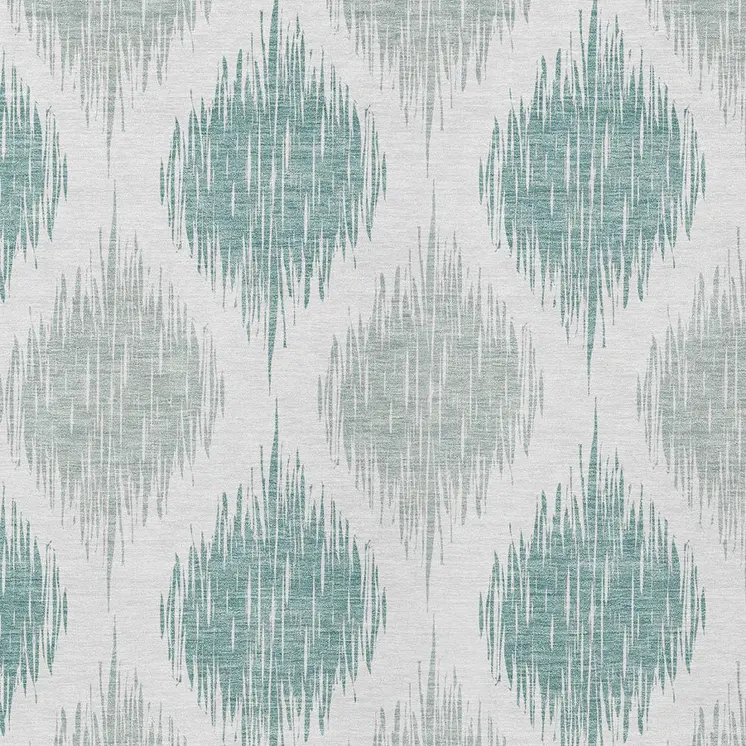 8' X 10' Aqua Teal Blue And Ivory Ikat Washable Indoor Outdoor Area Rug