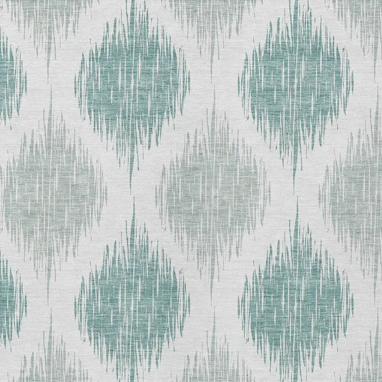 10' X 14' Aqua Teal Blue And Ivory Ikat Washable Indoor Outdoor Area Rug