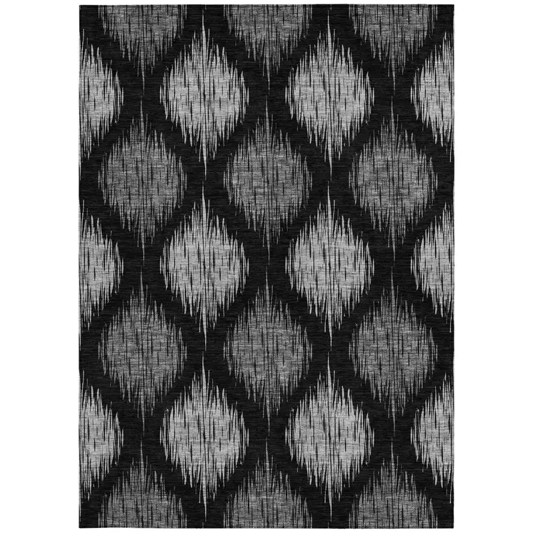 5' X 8' Black Silver And Gray Ikat Washable Indoor Outdoor Area Rug