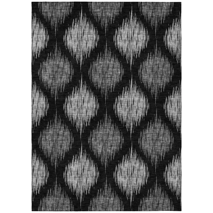 5' X 8' Black Silver And Gray Ikat Washable Indoor Outdoor Area Rug