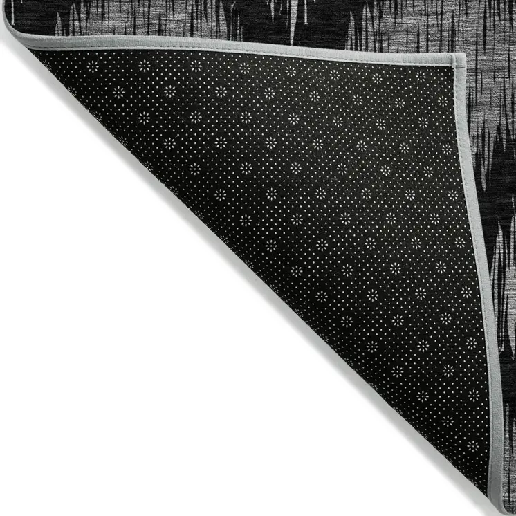 5' X 8' Black Silver And Gray Ikat Washable Indoor Outdoor Area Rug