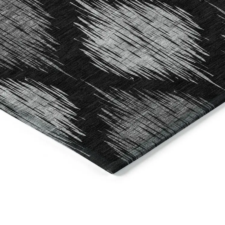 5' X 8' Black Silver And Gray Ikat Washable Indoor Outdoor Area Rug