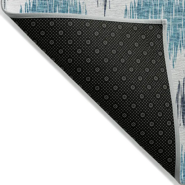 3' X 5' Teal Blue And Ivory Ikat Washable Indoor Outdoor Area Rug