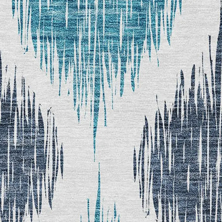 3' X 5' Teal Blue And Ivory Ikat Washable Indoor Outdoor Area Rug