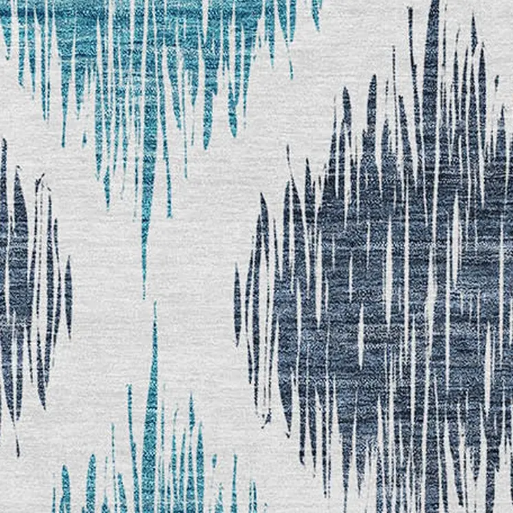 8' X 10' Teal Blue And Ivory Ikat Washable Indoor Outdoor Area Rug
