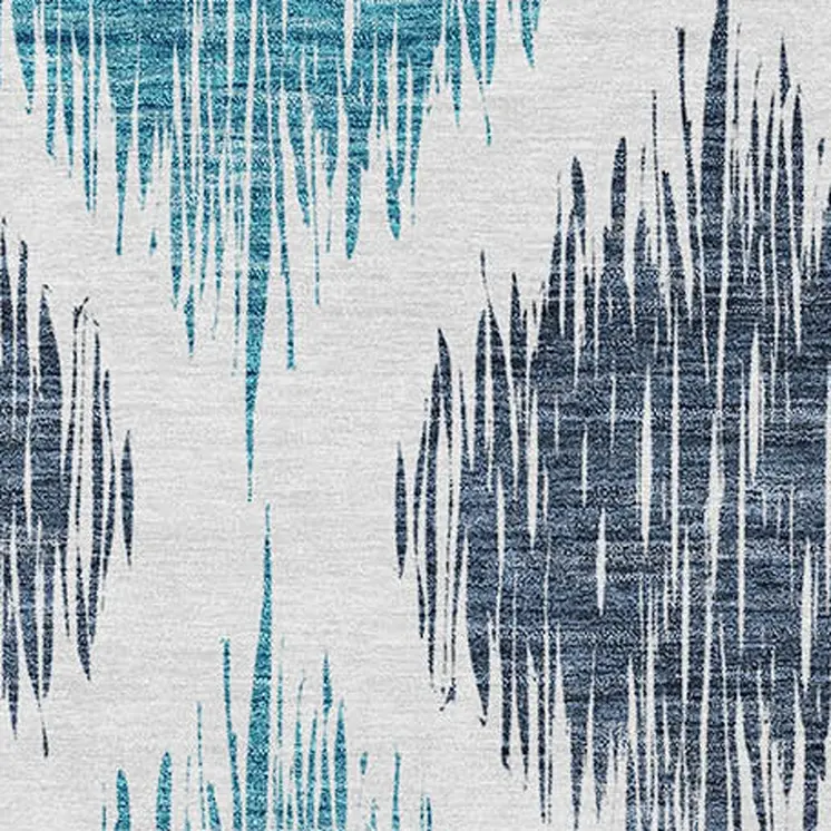 10' X 14' Teal Blue And Ivory Ikat Washable Indoor Outdoor Area Rug