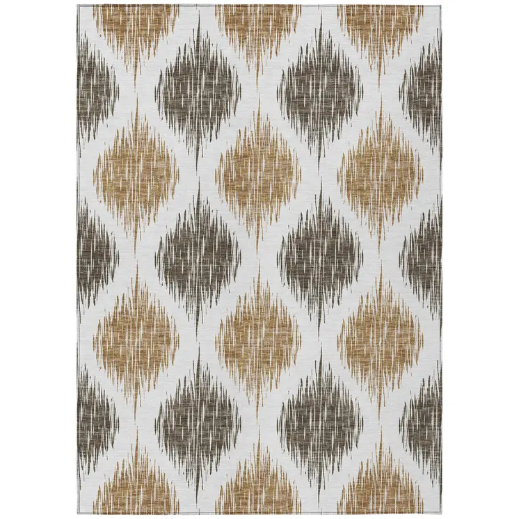 3' X 5' Chocolate And Ivory Ikat Washable Indoor Outdoor Area Rug