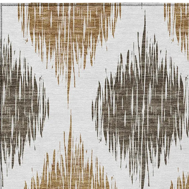 5' X 8' Chocolate And Ivory Ikat Washable Indoor Outdoor Area Rug
