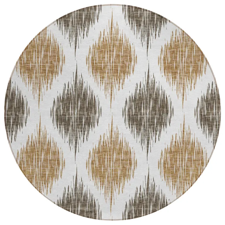 8' Chocolate And Ivory Round Ikat Washable Indoor Outdoor Area Rug