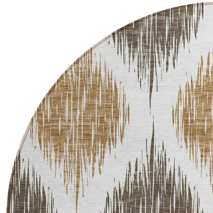 8' Chocolate And Ivory Round Ikat Washable Indoor Outdoor Area Rug