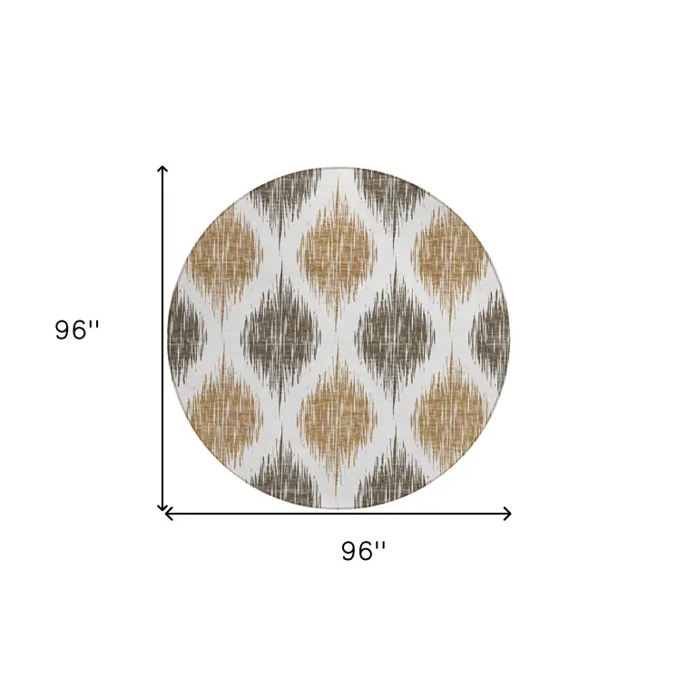 8' Chocolate And Ivory Round Ikat Washable Indoor Outdoor Area Rug