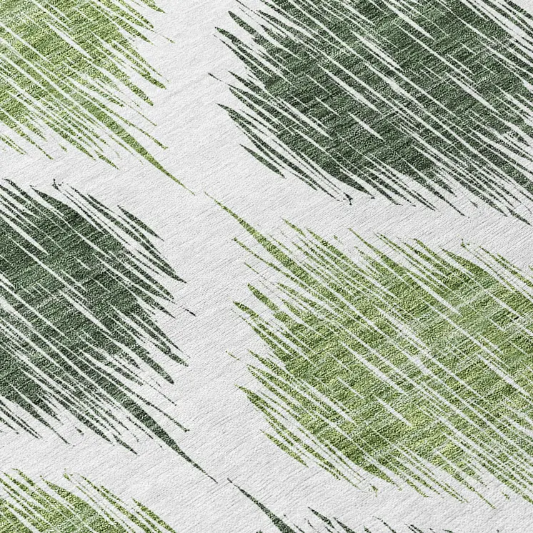 8' Fern Green And Ivory Round Ikat Washable Indoor Outdoor Area Rug