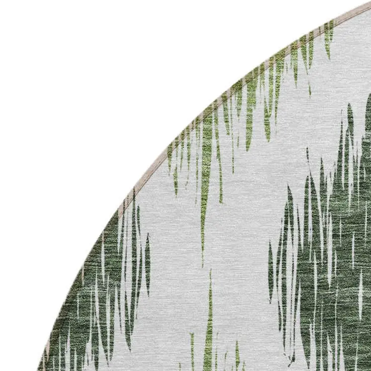 8' Fern Green And Ivory Round Ikat Washable Indoor Outdoor Area Rug