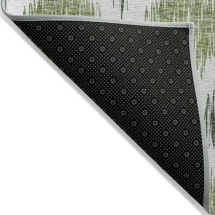 10' X 14' Fern Green And Ivory Ikat Washable Indoor Outdoor Area Rug
