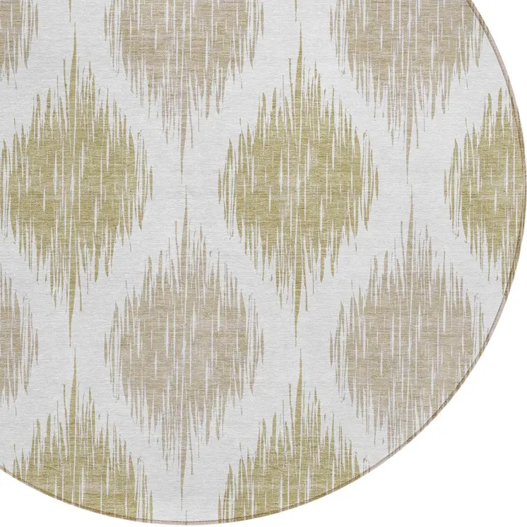 8' Gold Ivory And Beige Round Ikat Washable Indoor Outdoor Area Rug