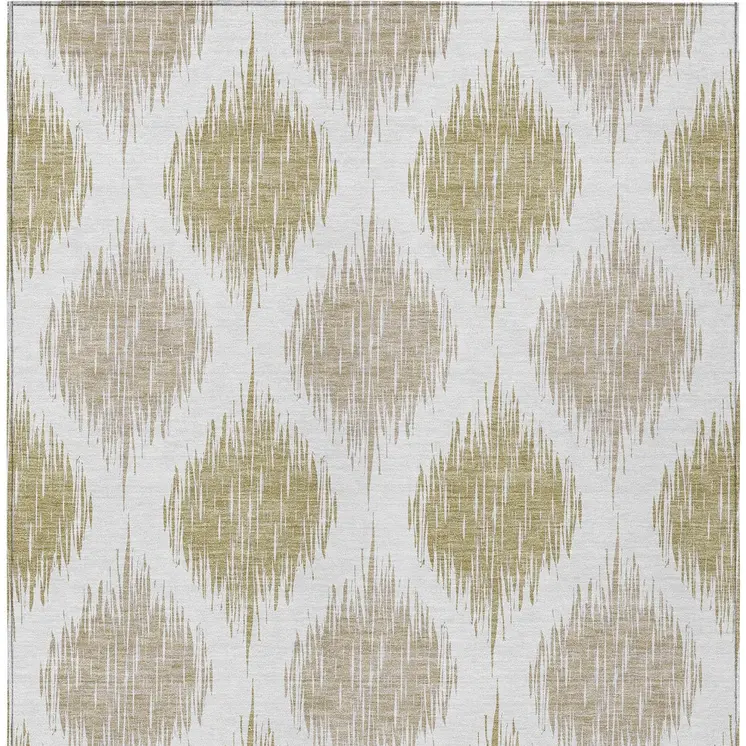 9' X 12' Gold Ivory And Beige Ikat Washable Indoor Outdoor Area Rug