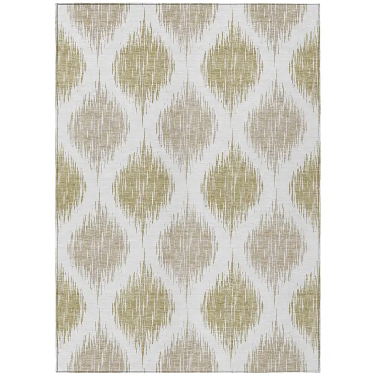 9' X 12' Gold Ivory And Beige Ikat Washable Indoor Outdoor Area Rug
