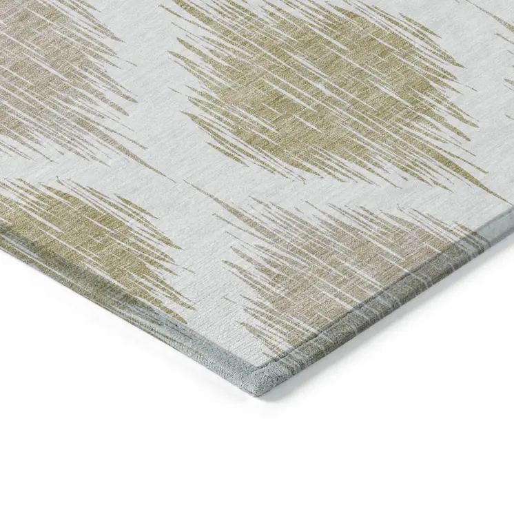 9' X 12' Gold Ivory And Beige Ikat Washable Indoor Outdoor Area Rug