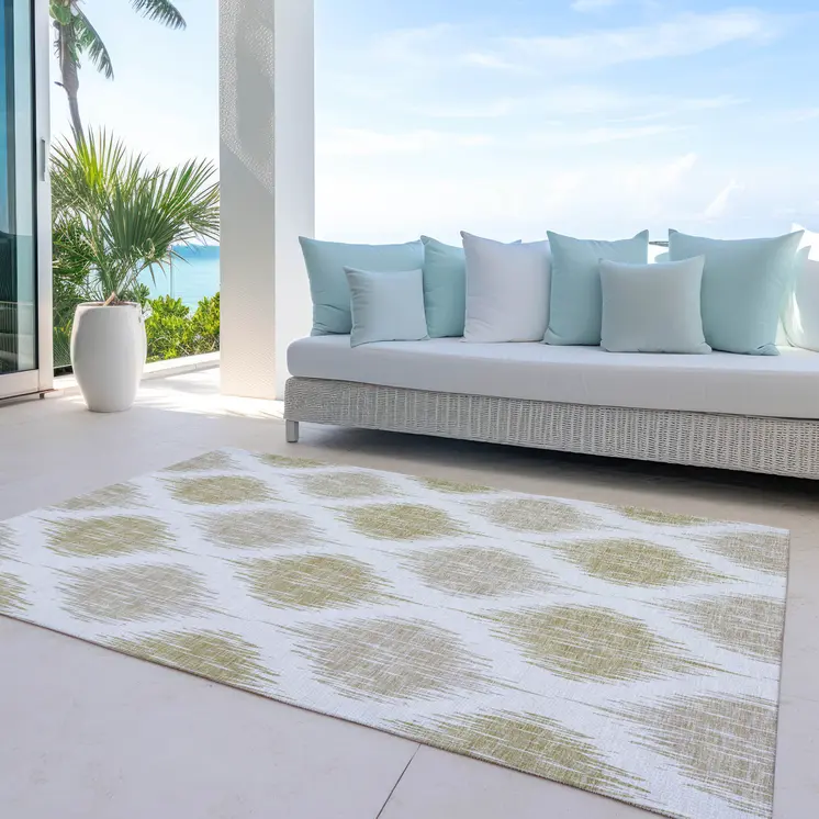 10' X 14' Gold Ivory And Beige Ikat Washable Indoor Outdoor Area Rug