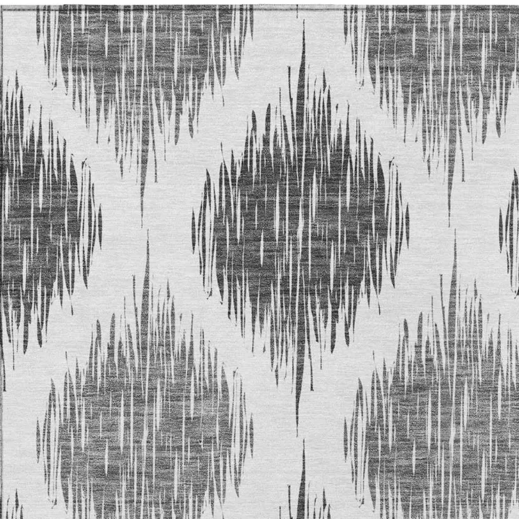 3' X 5' Gray Ivory And Charcoal Ikat Washable Indoor Outdoor Area Rug