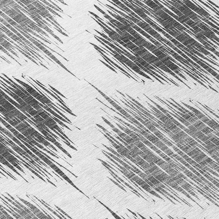 8' Gray Ivory And Charcoal Round Ikat Washable Indoor Outdoor Area Rug
