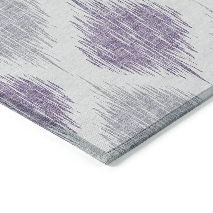 5' X 8' Lavender Purple And Ivory Ikat Washable Indoor Outdoor Area Rug