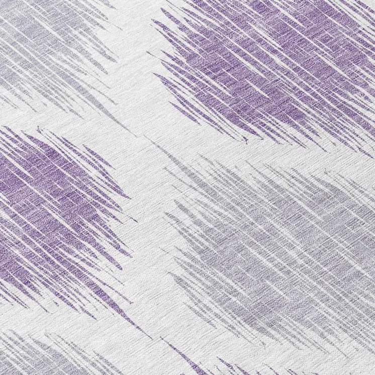 8' Lavender Purple And Ivory Round Ikat Washable Indoor Outdoor Area Rug